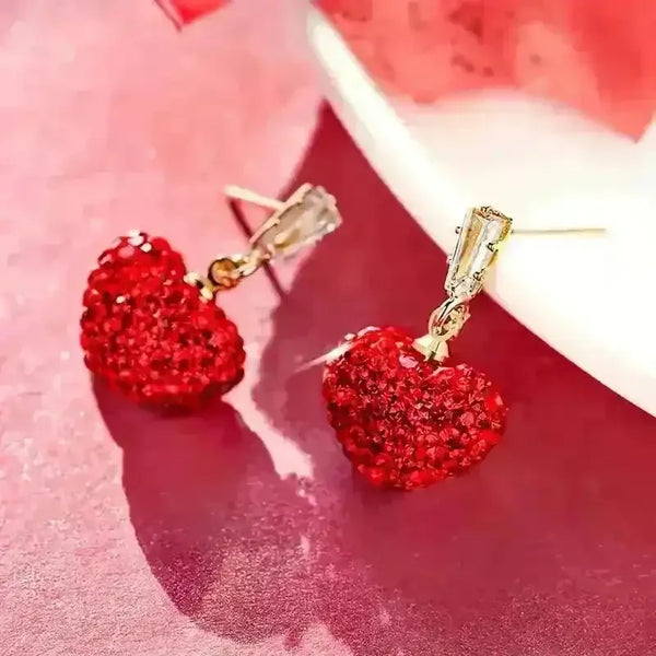 Luxurious Red Heart Dangle Earrings - Bear Hugs