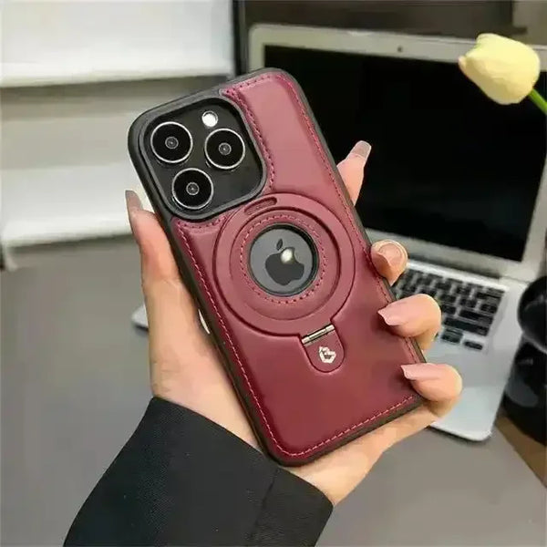 Magnetic Stand Ring Leather Case (For iPhones) - Bear Hugs