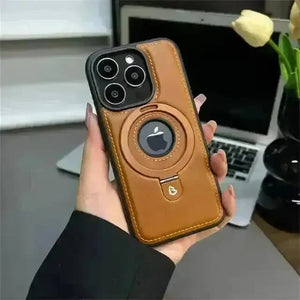 Magnetic Stand Ring Leather Case (For iPhones) - Bear Hugs