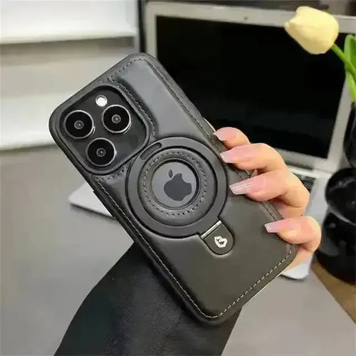 Magnetic Stand Ring Leather Case (For iPhones) - Bear Hugs