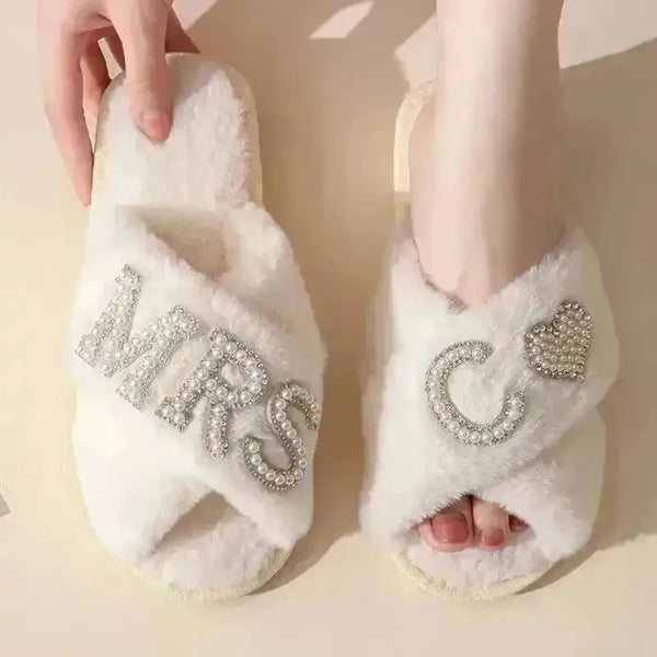 Mrs. Heart Customised Letter Plush Sandals - Bear Hugs