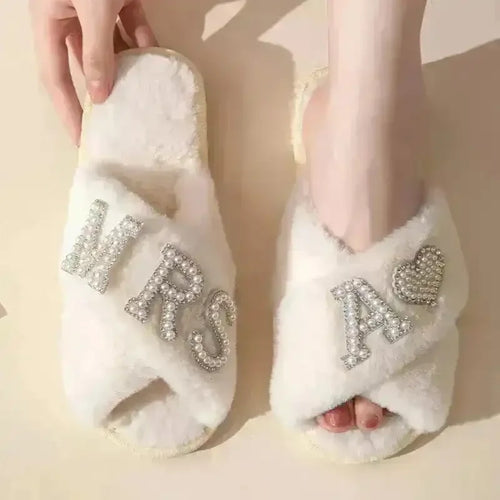 Mrs. Heart Customised Letter Plush Sandals - Bear Hugs