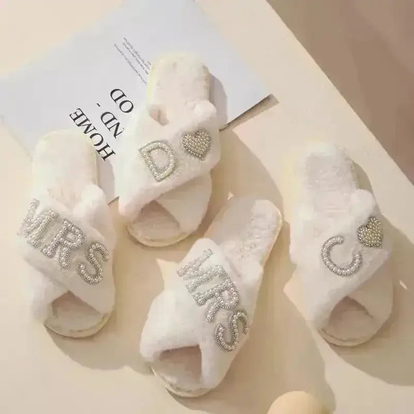 Mrs. Heart Customised Letter Plush Sandals - Bear Hugs