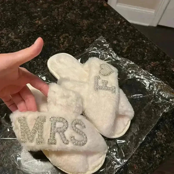 Mrs. Heart Customised Letter Plush Sandals - Bear Hugs