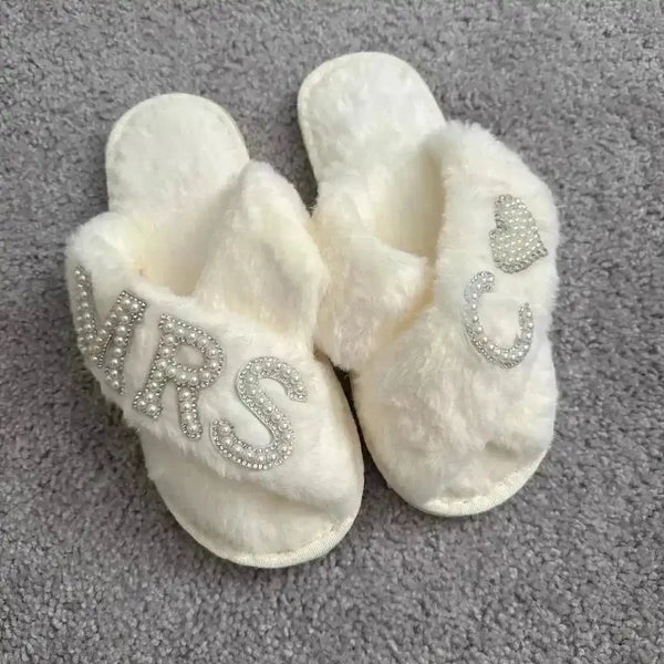 Mrs. Heart Customised Letter Plush Sandals - Bear Hugs