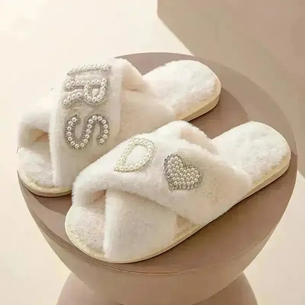Mrs. Heart Customised Letter Plush Sandals - Bear Hugs