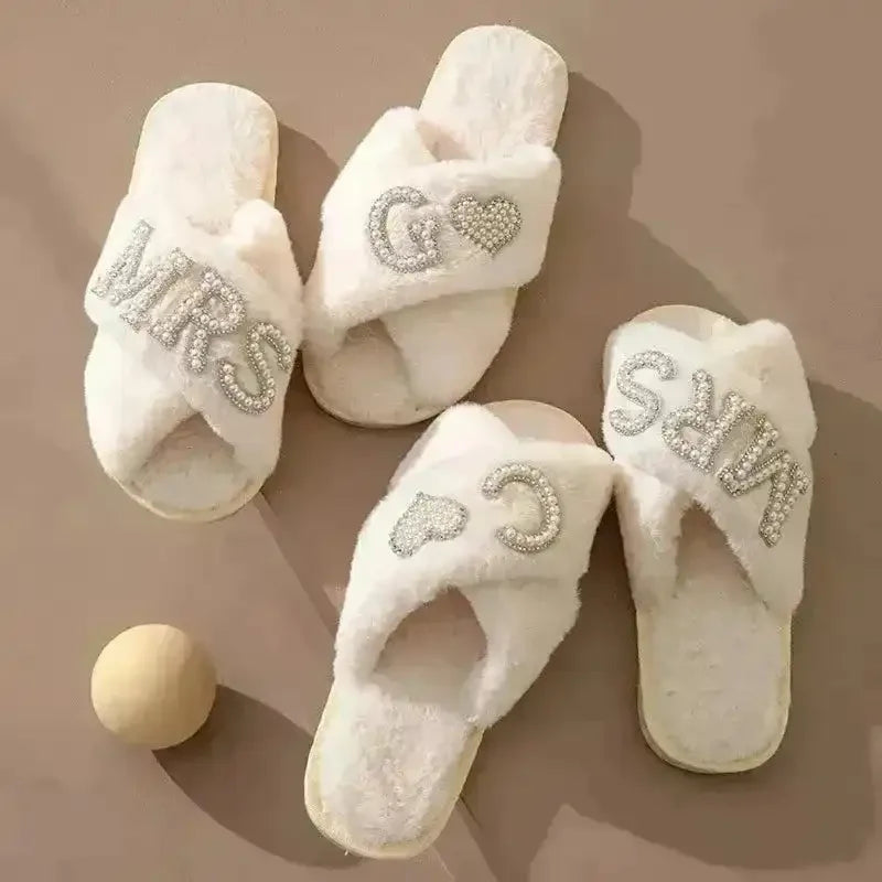 Mrs. Heart Customised Letter Plush Sandals - Bear Hugs