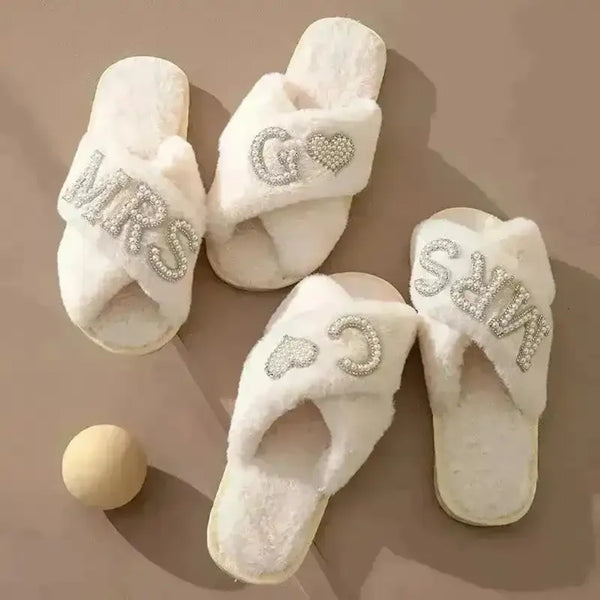 Mrs. Heart Customised Letter Plush Sandals - Bear Hugs