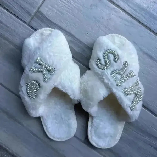 Mrs. Heart Customised Letter Plush Sandals - Bear Hugs