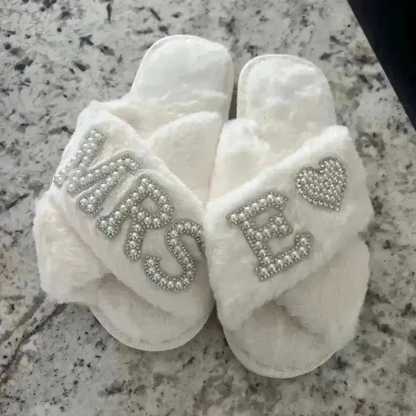 Mrs. Heart Customised Letter Plush Sandals - Bear Hugs