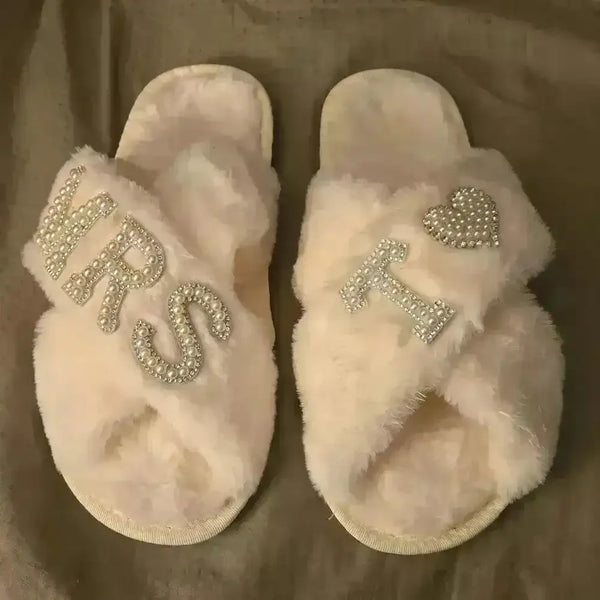 Mrs. Heart Customised Letter Plush Sandals - Bear Hugs