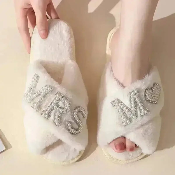 Mrs. Heart Customised Letter Plush Sandals - Bear Hugs