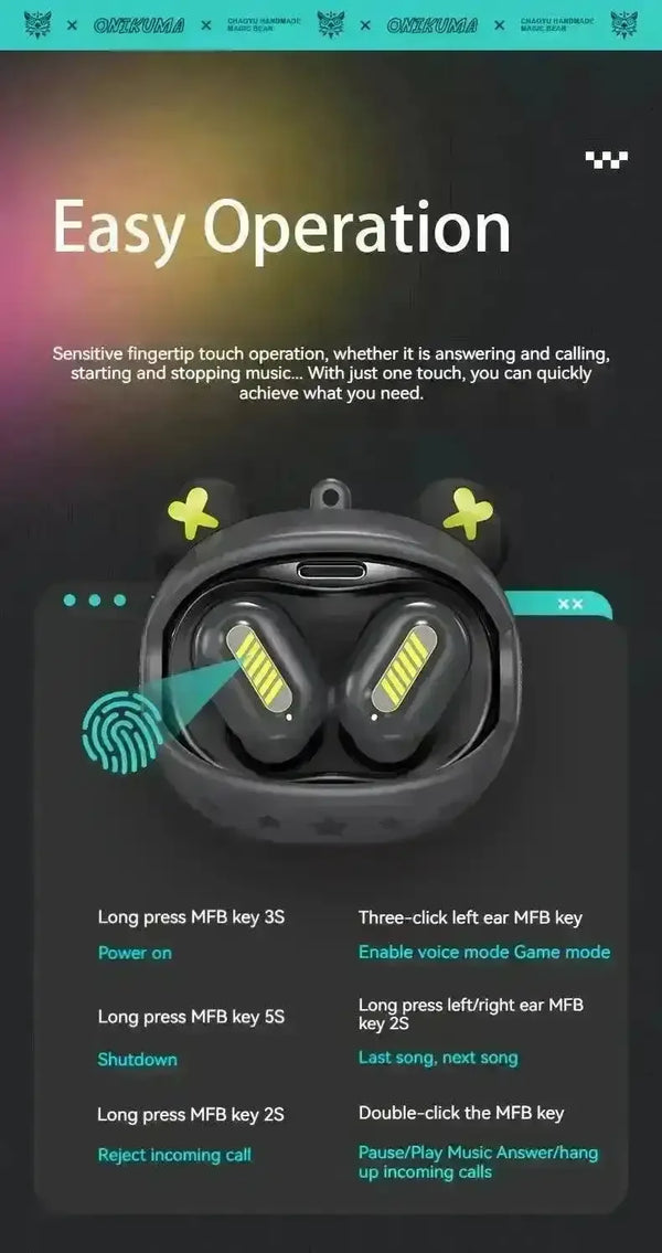 ONIKUMA T20 Wireless Gaming Earbuds - Bear Hugs