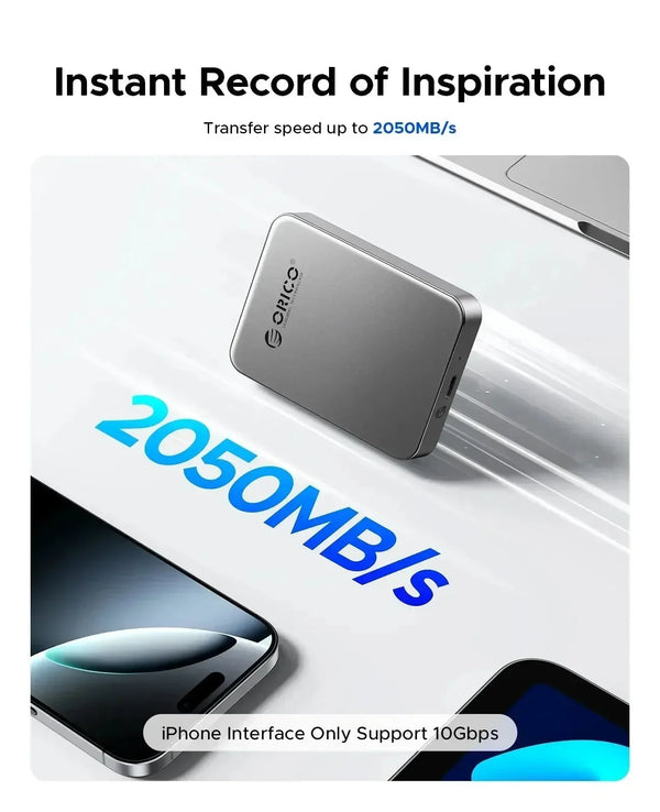 ORICO 5Gbps Portable Solid State Drive 480MB/s Magnetic External SSD for iPhone 16 15 Pro/Max ProRes 4K HDR Record and Store - Bear Hugs
