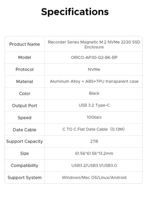 ORICO Magnetic 2230 M.2 NVMe SSD Enclosure - Bear Hugs