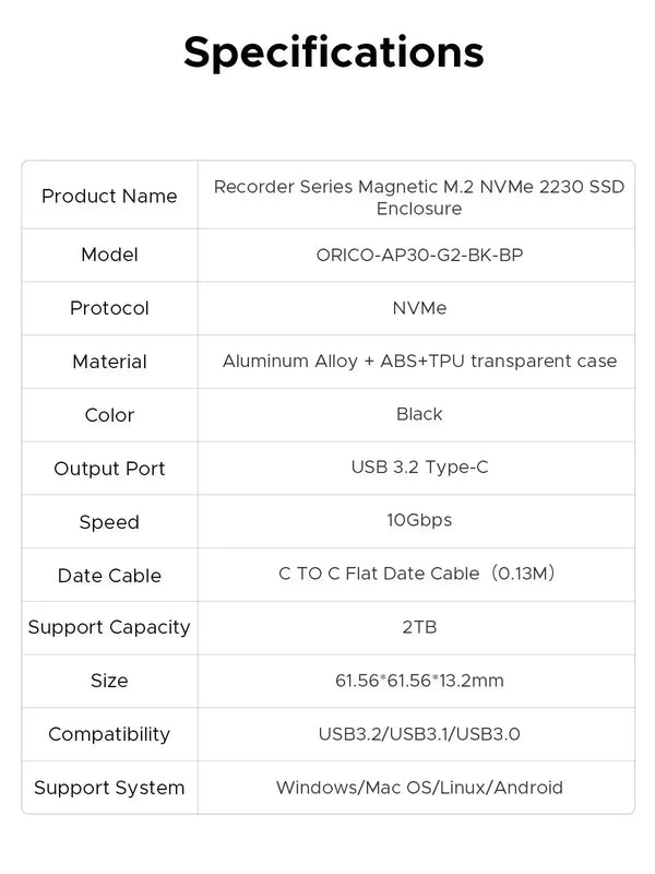 ORICO Magnetic 2230 M.2 NVMe SSD Enclosure - Bear Hugs