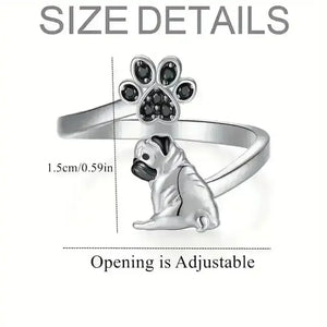 Pug Paw Rhinestone Adjustable Ring - Bear Hugs