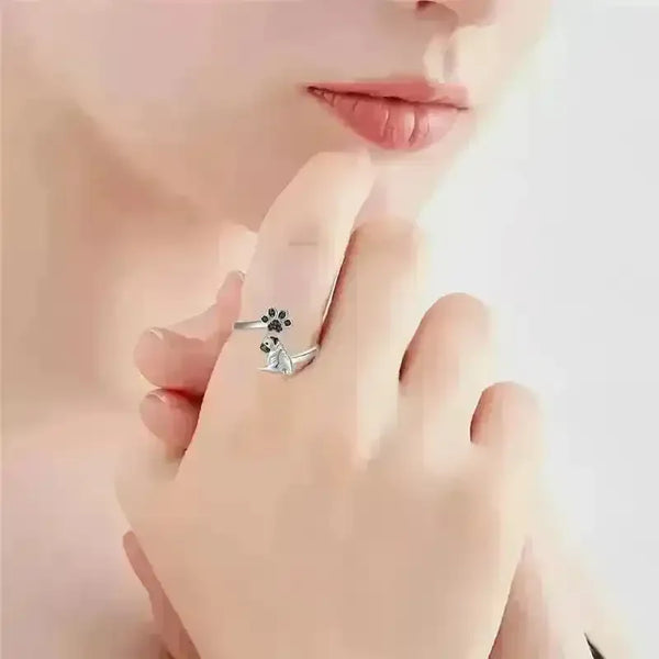 Pug Paw Rhinestone Adjustable Ring - Bear Hugs