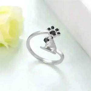 Pug Paw Rhinestone Adjustable Ring - Bear Hugs