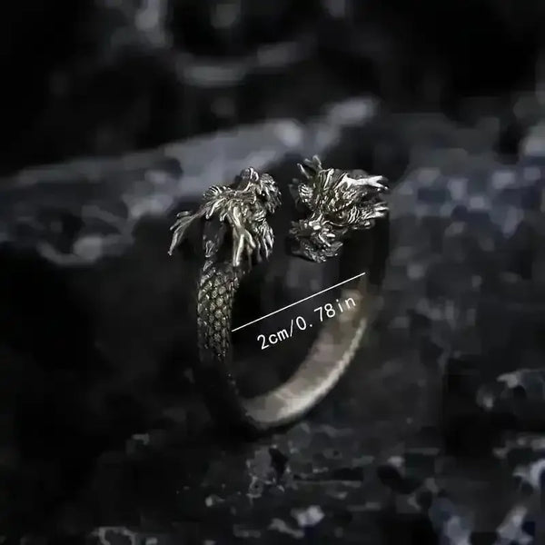Retro Double Headed Dragon Open Ring - Bear Hugs