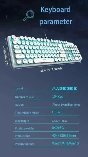 Retro-Style MageGee Mechanical Gaming LED Backlit Keyboard - Bear Hugs