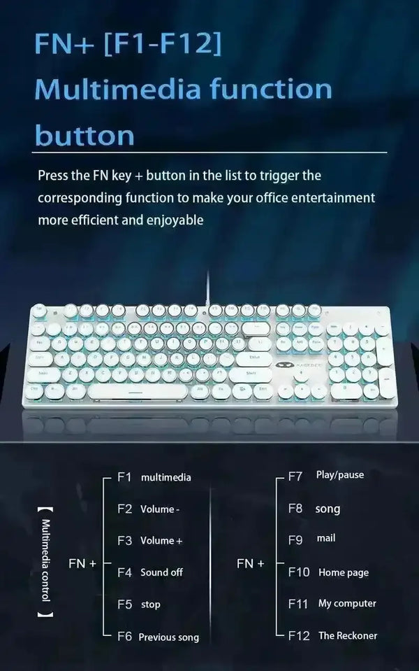 Retro-Style MageGee Mechanical Gaming LED Backlit Keyboard - Bear Hugs