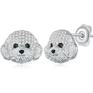 Rhinestone Maltese Dog Stud Earrings - Bear Hugs