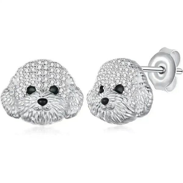 Rhinestone Maltese Dog Stud Earrings - Bear Hugs
