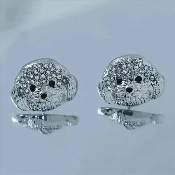 Rhinestone Maltese Dog Stud Earrings - Bear Hugs
