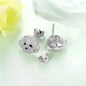 Rhinestone Maltese Dog Stud Earrings - Bear Hugs