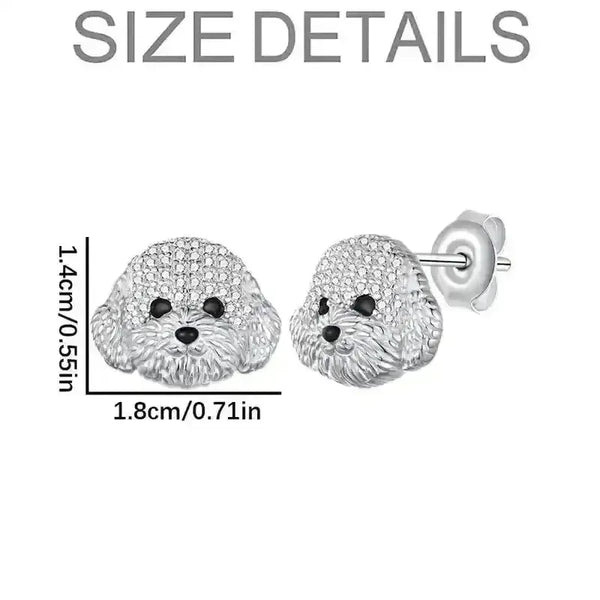 Rhinestone Maltese Dog Stud Earrings - Bear Hugs