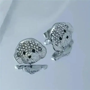 Rhinestone Maltese Dog Stud Earrings - Bear Hugs