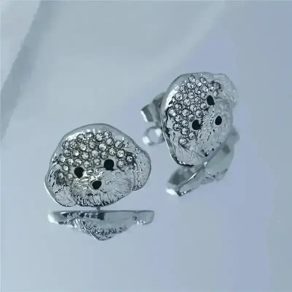 Rhinestone Maltese Dog Stud Earrings - Bear Hugs