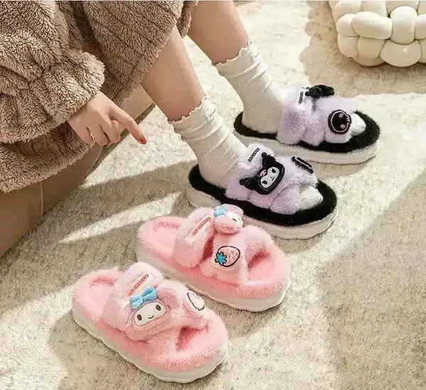 Sanrio Plush Cross Fluffy Slippers - Bear Hugs