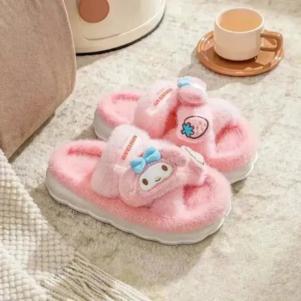 Sanrio Plush Cross Fluffy Slippers - Bear Hugs