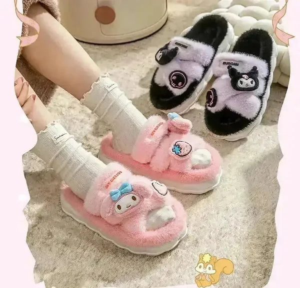 Sanrio Plush Cross Fluffy Slippers - Bear Hugs