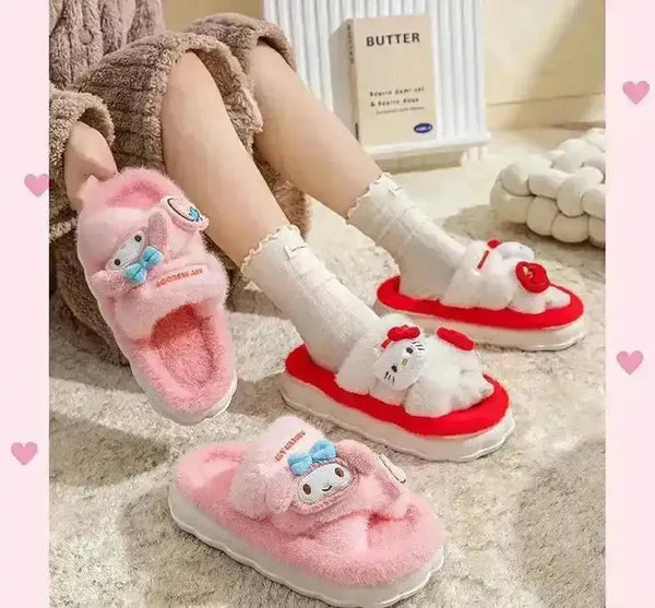 Sanrio Plush Cross Fluffy Slippers - Bear Hugs