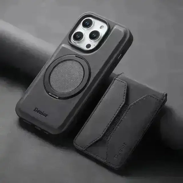 Solid Leather Wallet Phone Case (For iPhone) - Bear Hugs
