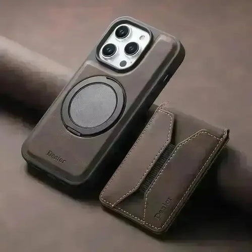 Solid Leather Wallet Phone Case (For iPhone) - Bear Hugs