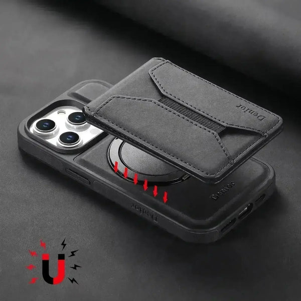 Solid Leather Wallet Phone Case (For iPhone) - Bear Hugs