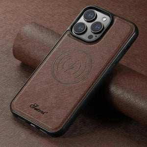 SUTENI Cross Pattern Magnetic Leather Case (For iPhones) - Bear Hugs