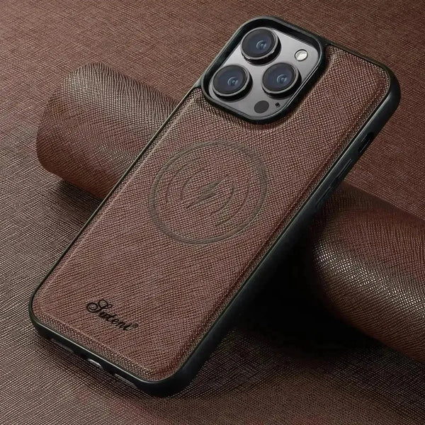 SUTENI Cross Pattern Magnetic Leather Case (For iPhones) - Bear Hugs
