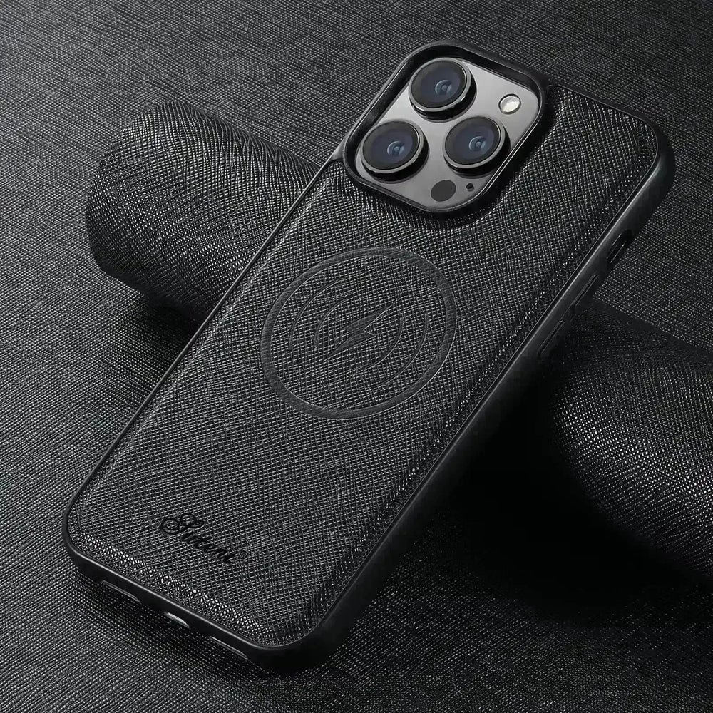 SUTENI Cross Pattern Magnetic Leather Case (For iPhones) - Bear Hugs