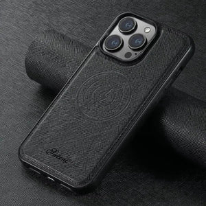 SUTENI Cross Pattern Magnetic Leather Case (For iPhones) - Bear Hugs