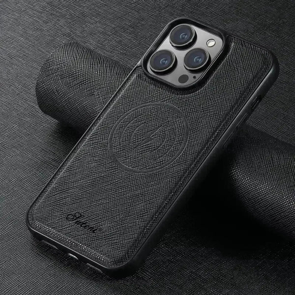 SUTENI Cross Pattern Magnetic Leather Case (For iPhones) - Bear Hugs