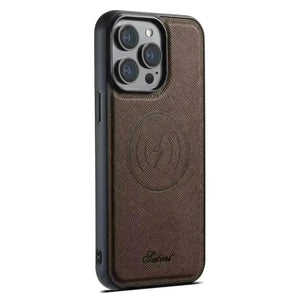 SUTENI Cross Pattern Magnetic Leather Case (For iPhones) - Bear Hugs