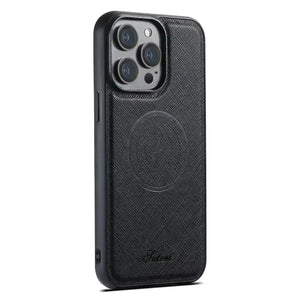 SUTENI Cross Pattern Magnetic Leather Case (For iPhones) - Bear Hugs