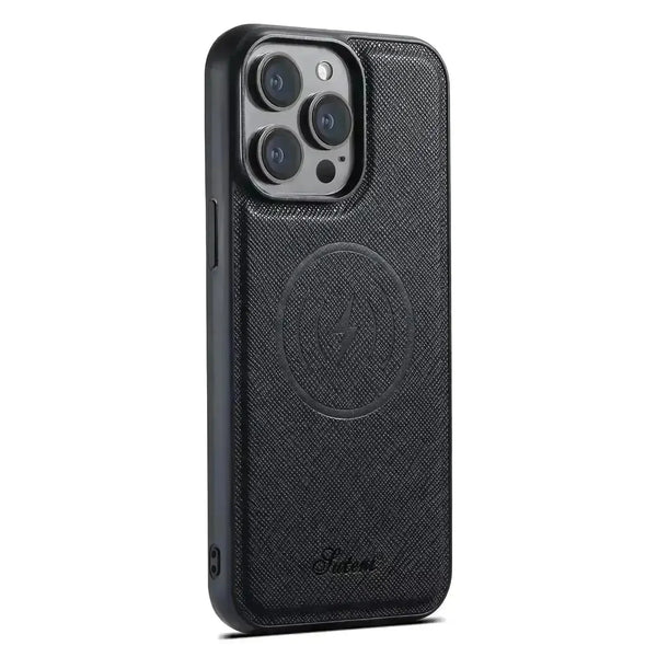 SUTENI Cross Pattern Magnetic Leather Case (For iPhones) - Bear Hugs