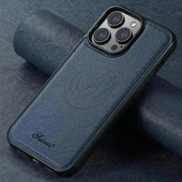 SUTENI Cross Pattern Magnetic Leather Case (For iPhones) - Bear Hugs