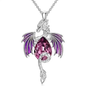 Teardrop-Shaped Rhinestone Dragon Pendant Necklace - Bear Hugs
